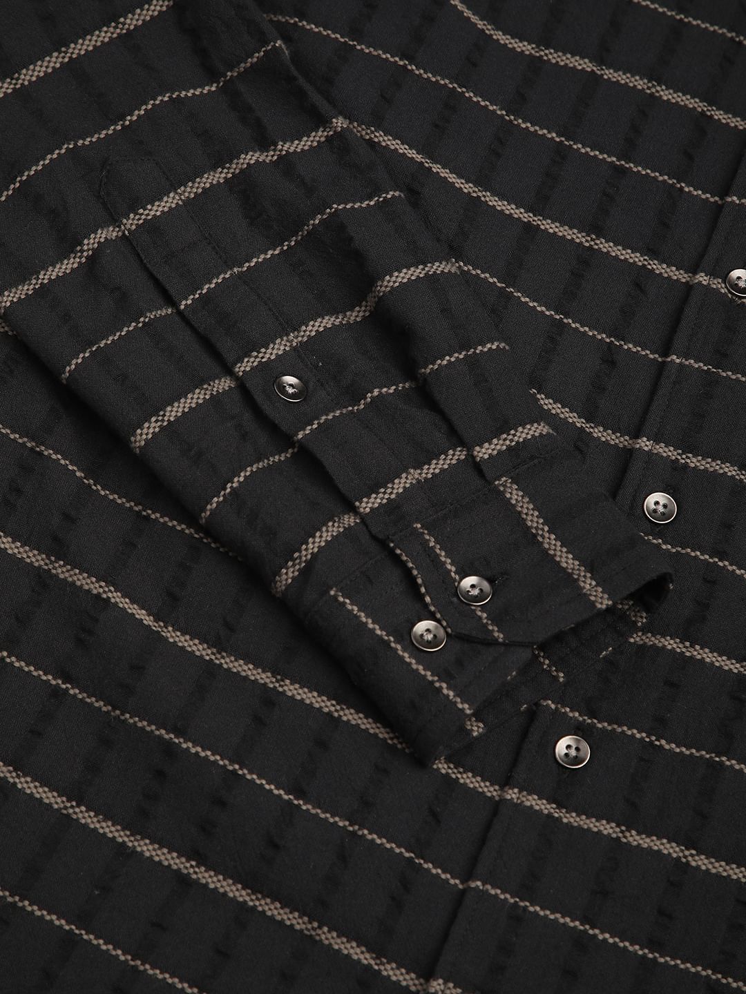 Black Horizontal Striped Seersucker Shirt