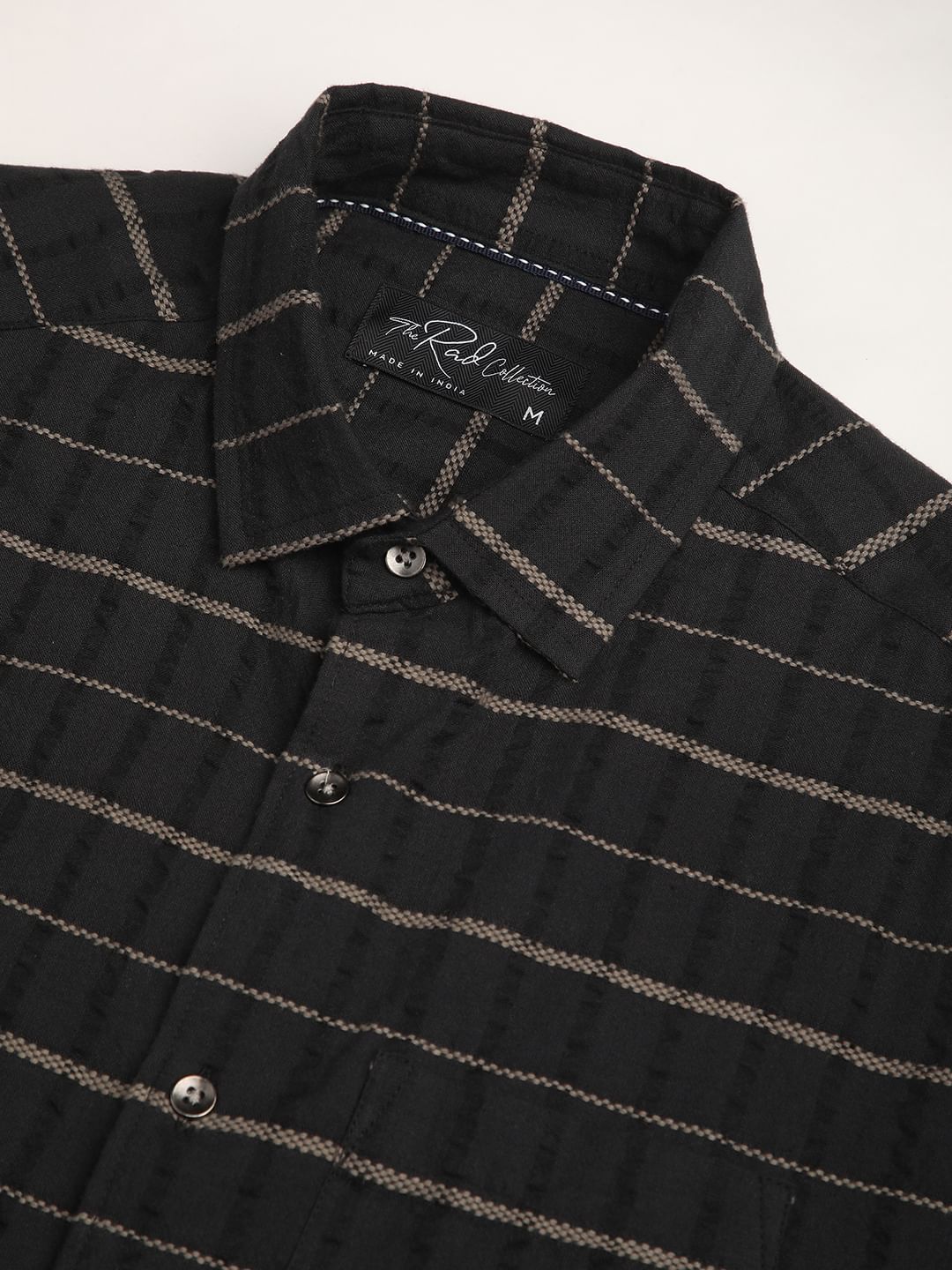 Black Horizontal Striped Seersucker Shirt