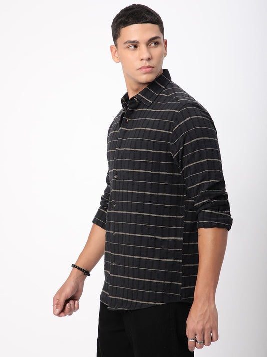 Black Horizontal Striped Seersucker Shirt