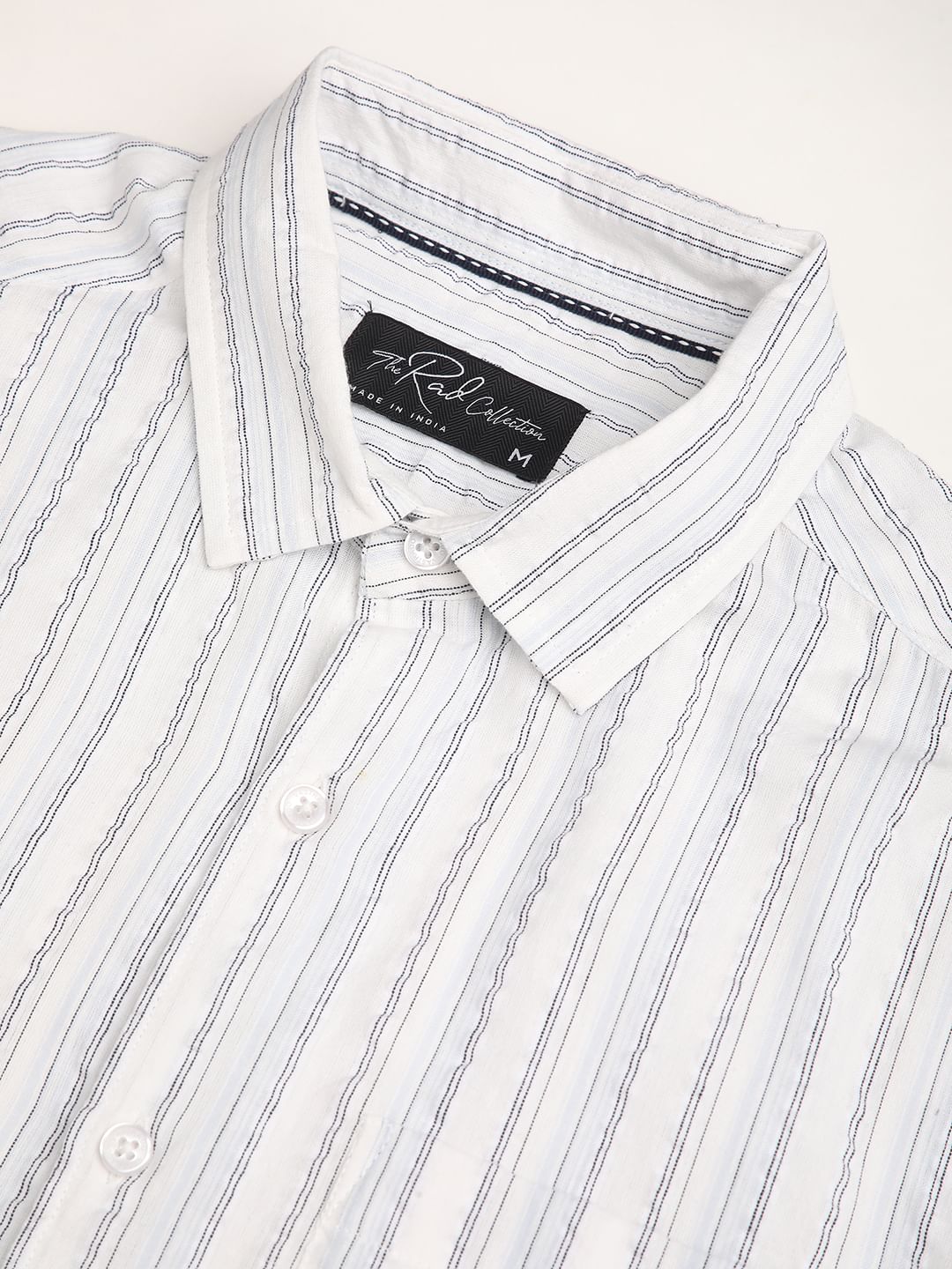 Voguish White Vertical Line Stripe Seersucker Shirt