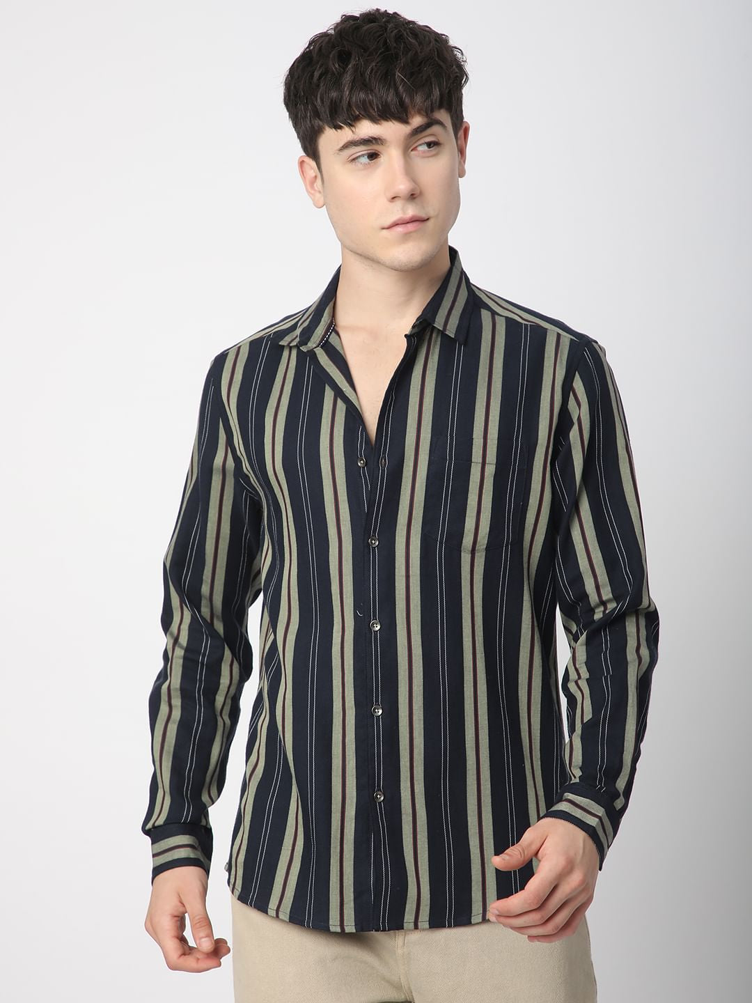 Alluring Navy Bayadere Striped Shirt
