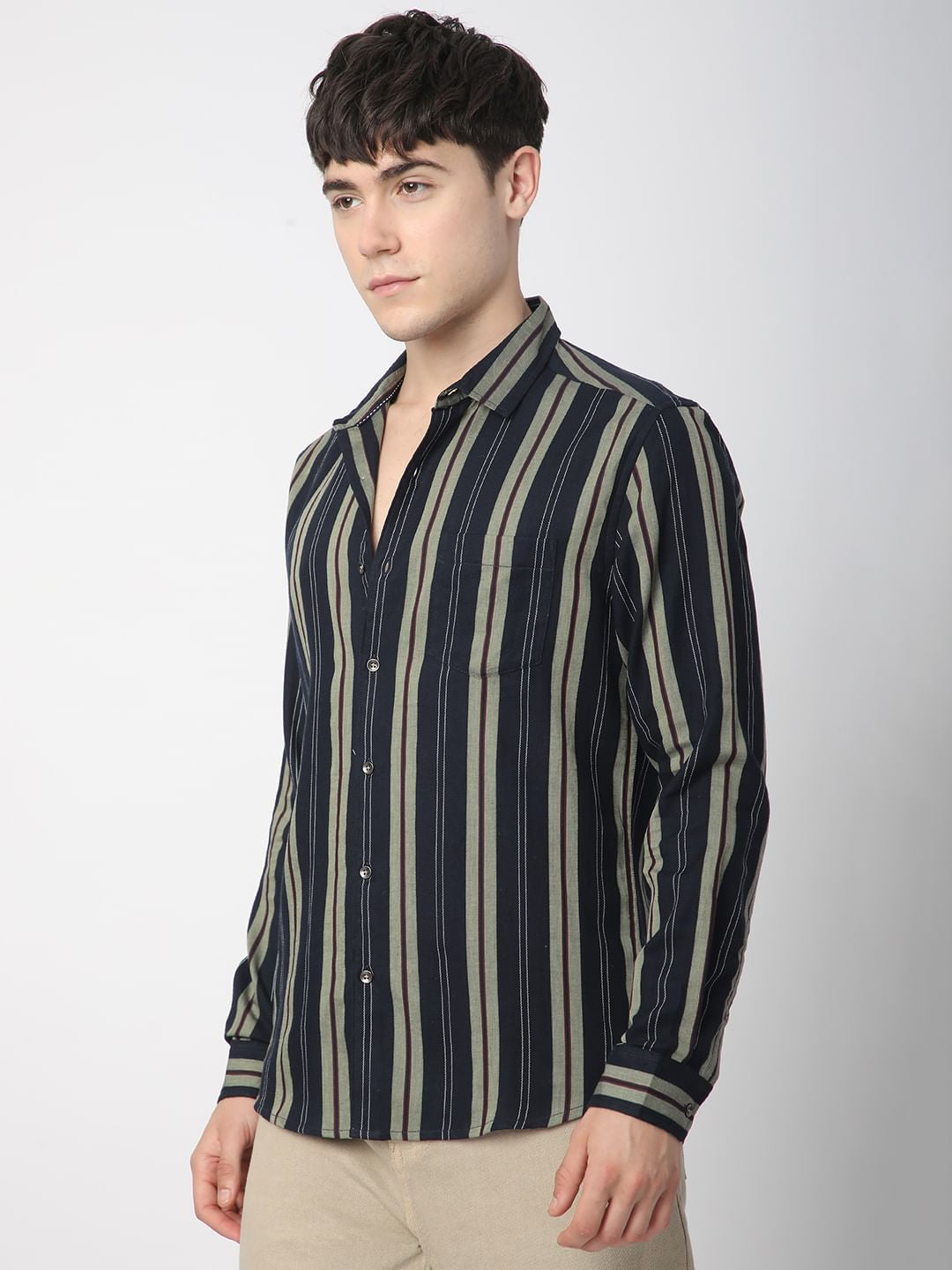 Alluring Navy Bayadere Striped Shirt
