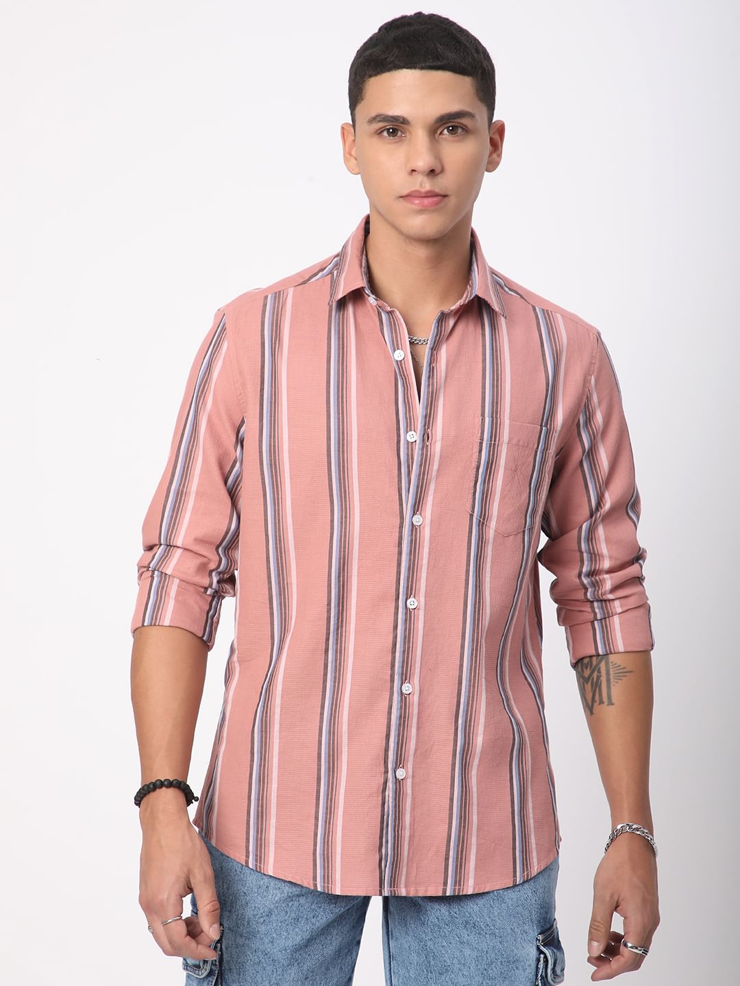 Sumptuous Dark Peach Striped Shirt