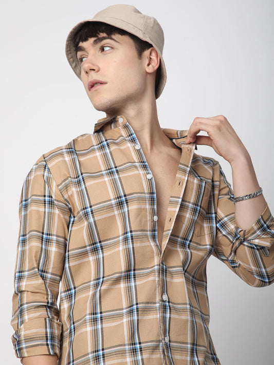 Premium Cotton Alluring Khaki Broad Checks Shirt