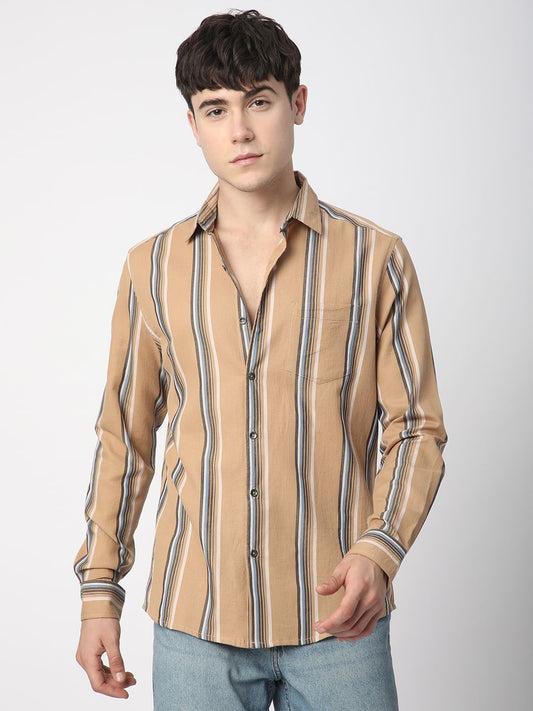 Alluring British Tan Striped Shirt