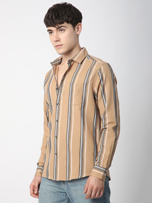 Alluring British Tan Striped Shirt