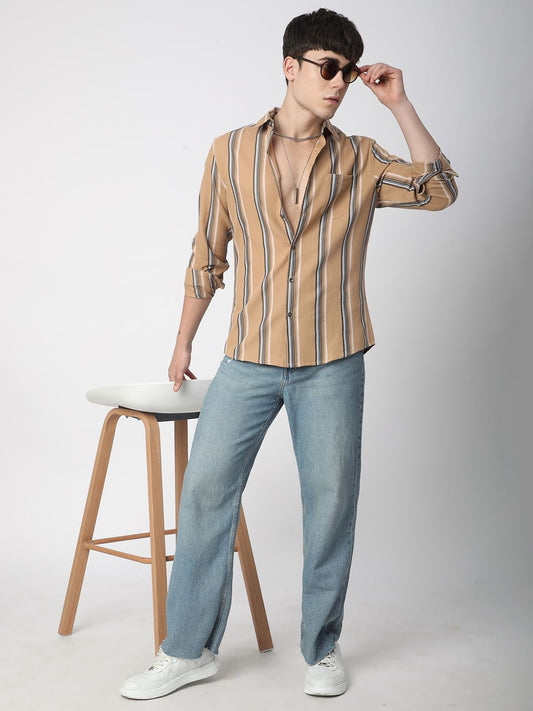 Alluring British Tan Striped Shirt