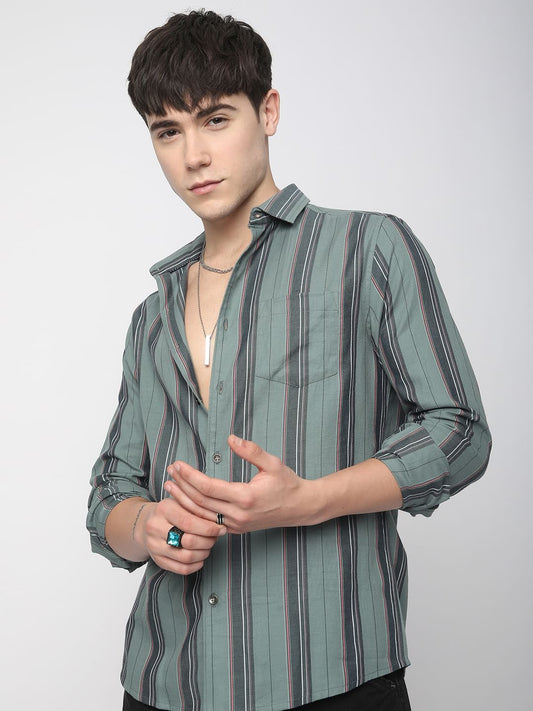 Alluring Submarine Green Striped Shirt