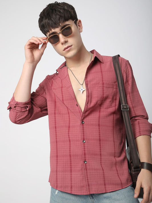 Blush Pink Dobby Checkered Shirt