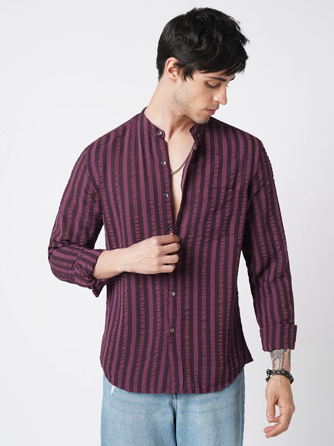 Debonair Awning Stripe Wine Crushed Shirt