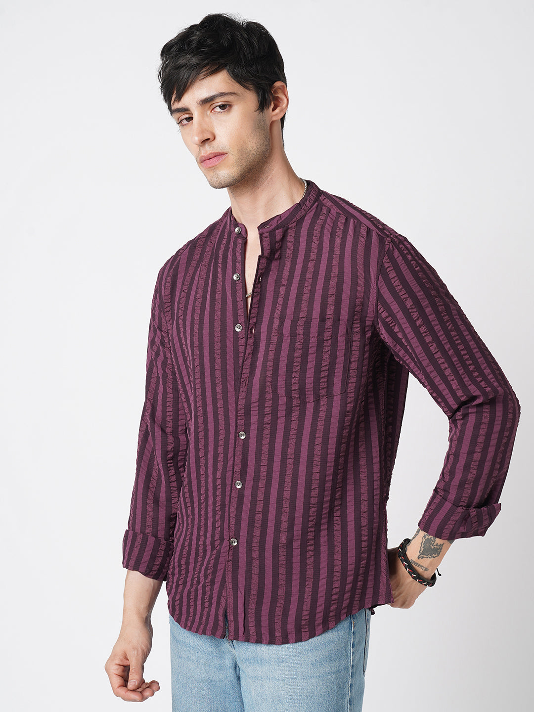 Debonair Awning Stripe Wine Crushed Shirt