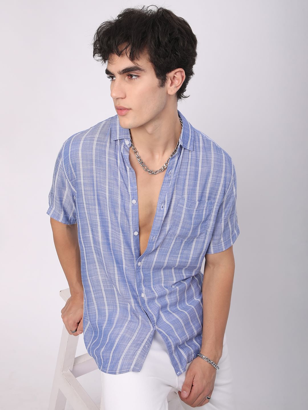 Elegant Steel Blue Striped Shirt