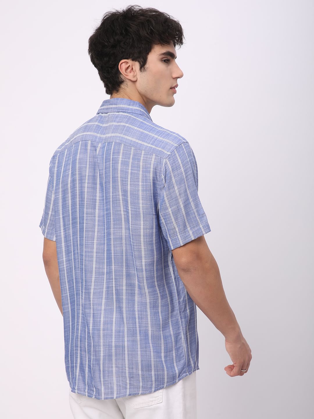 Elegant Steel Blue Striped Shirt