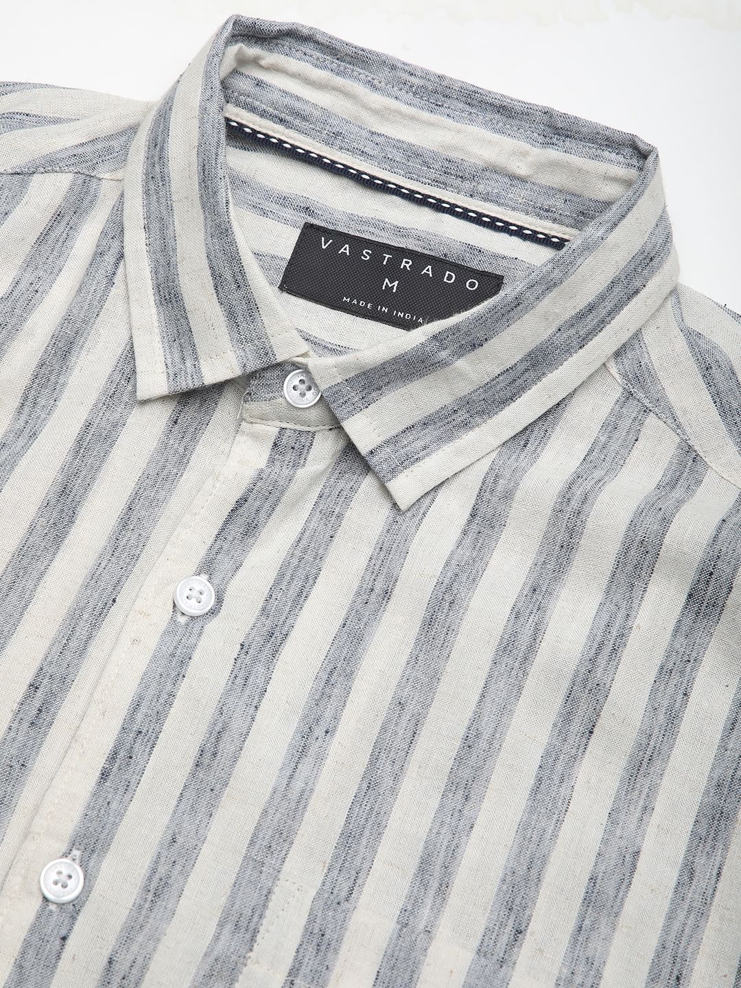 Faded Navy & Off-White Candy Striped Linen Shirt