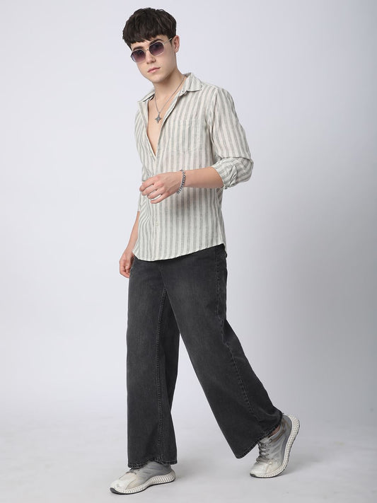 Olive & Ivory Striped Linen Shirt