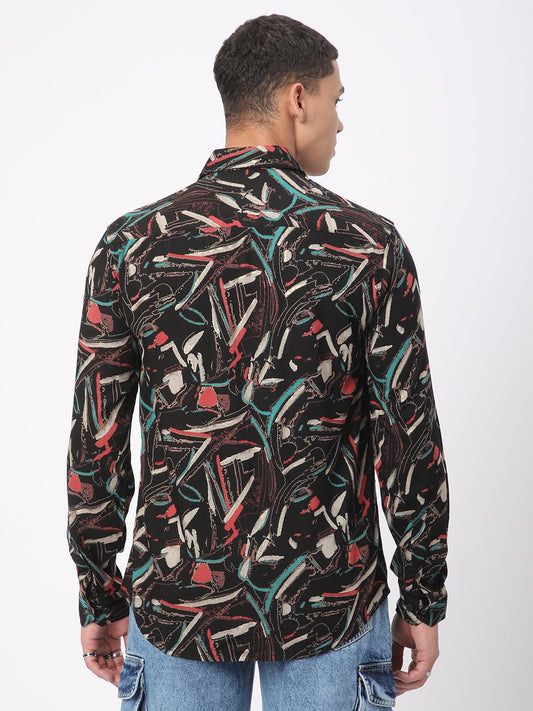 Black Fusion Hues Foil Printed Shirt