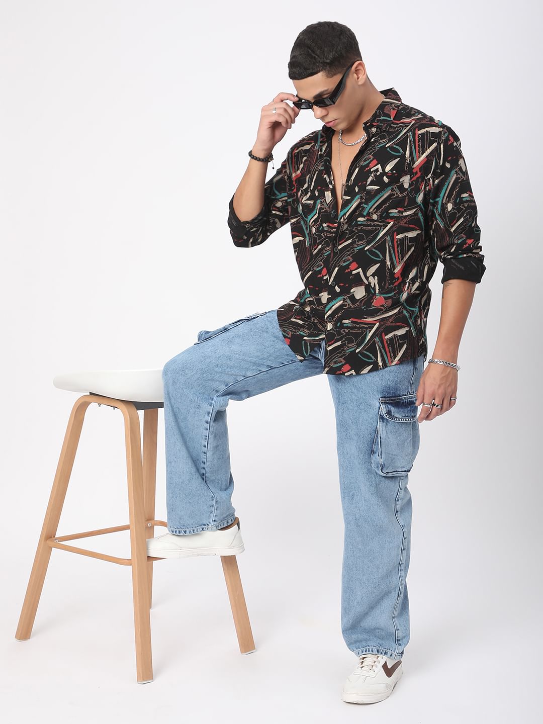 Black Fusion Hues Foil Printed Shirt