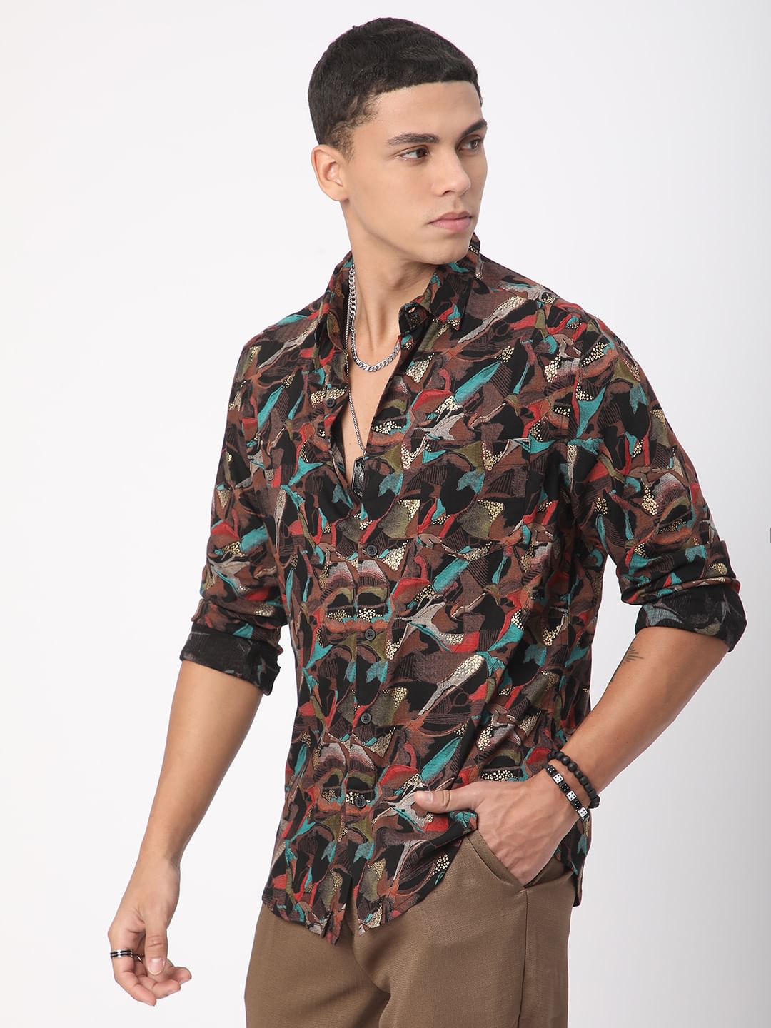Abstract Multicolour Foil Printed Shirt