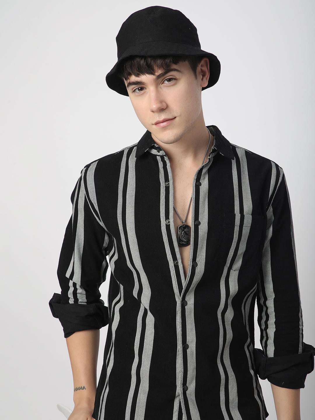 Haute Black & White Striped Corduroy Shirt