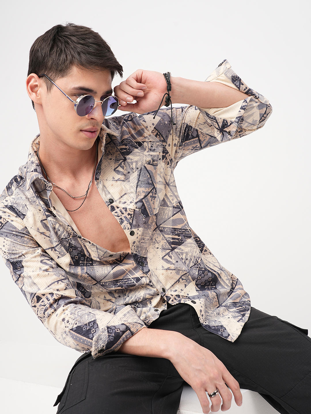 Graffito Grey & Ivory Corduroy Shirt