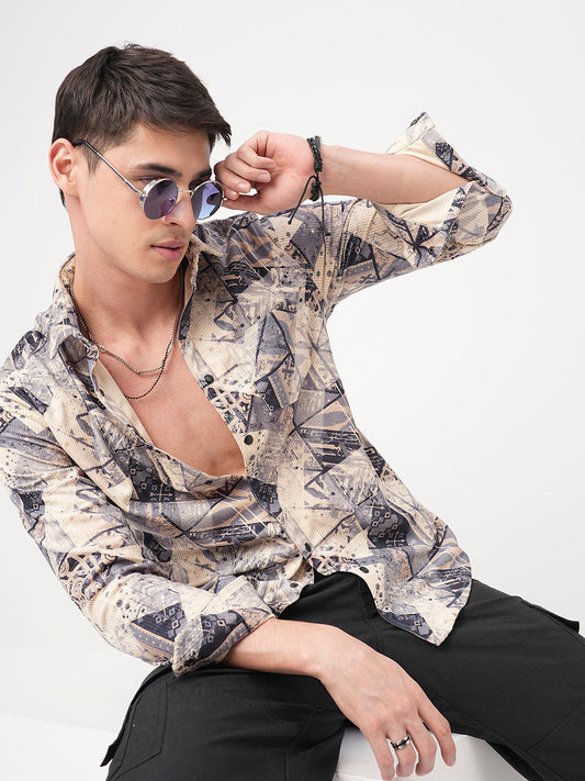 Graffito Grey & Ivory Corduroy Shirt