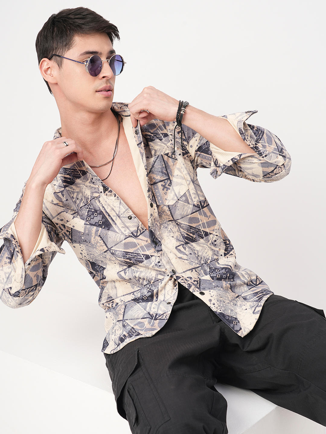 Graffito Grey & Ivory Corduroy Shirt