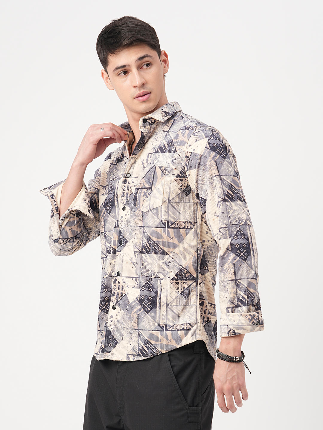 Graffito Grey & Ivory Corduroy Shirt