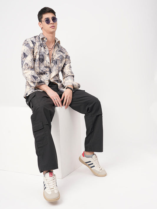 Graffito Grey & Ivory Corduroy Shirt