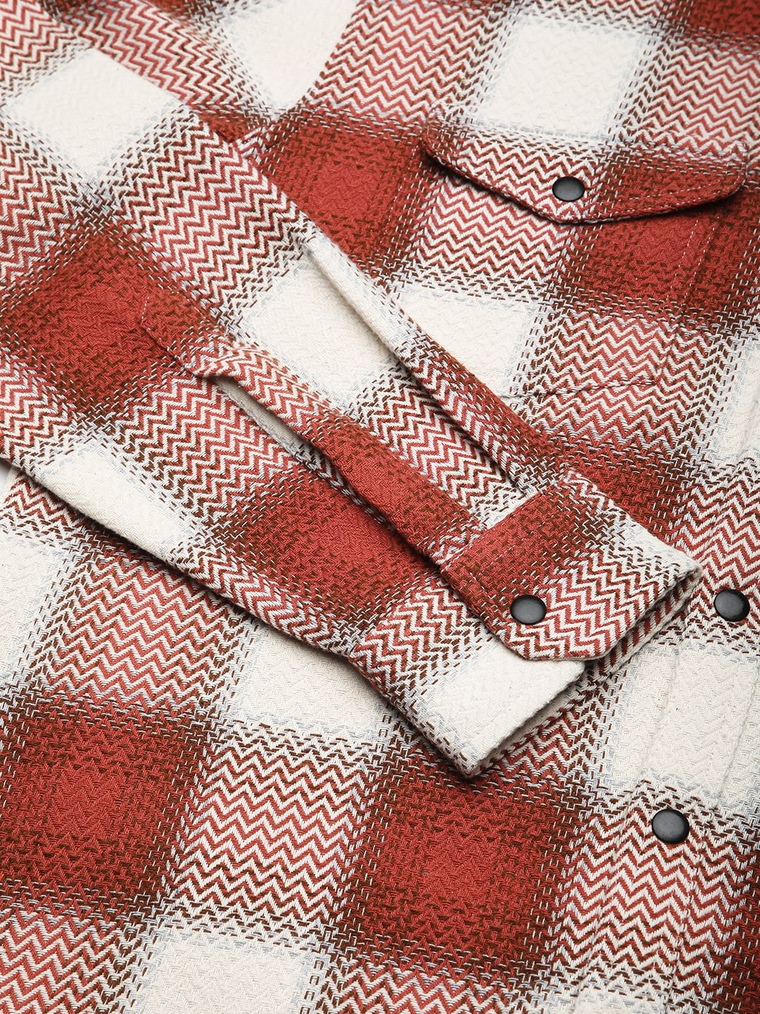 Crimson Red Tweed Checks Double Flap Pocket Shirt