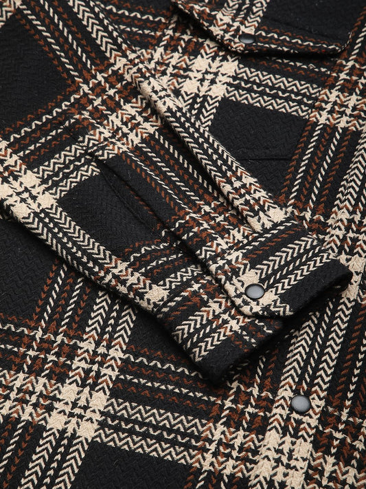 Black Tweed Checks Double Flap Pocket Shirt