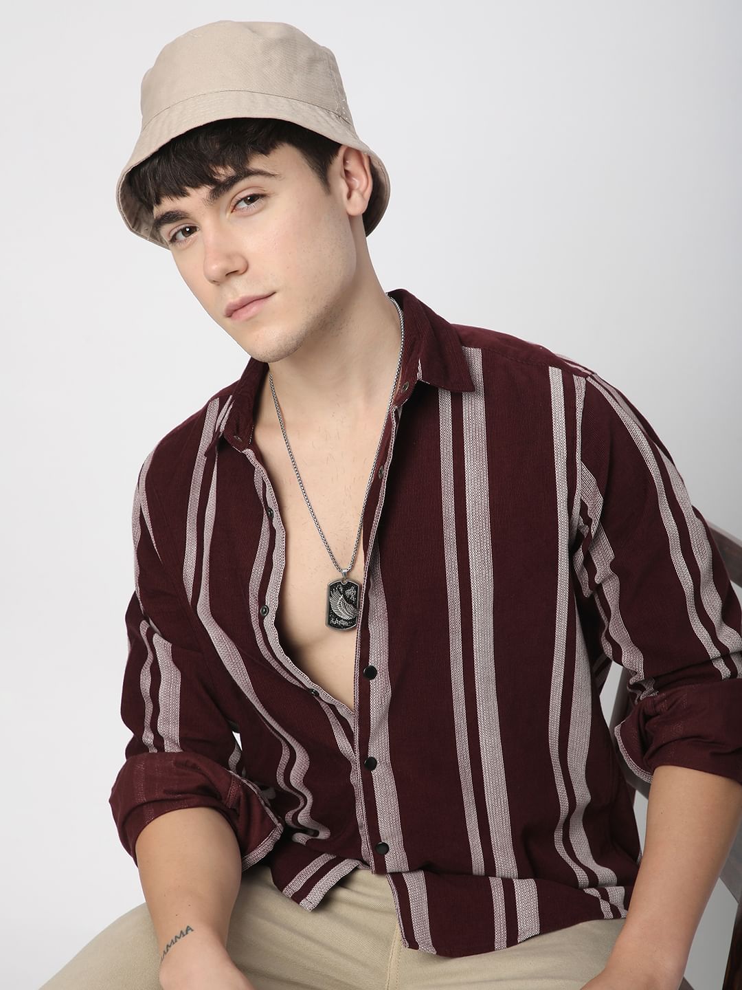 Haute Maroon Striped Corduroy Shirt