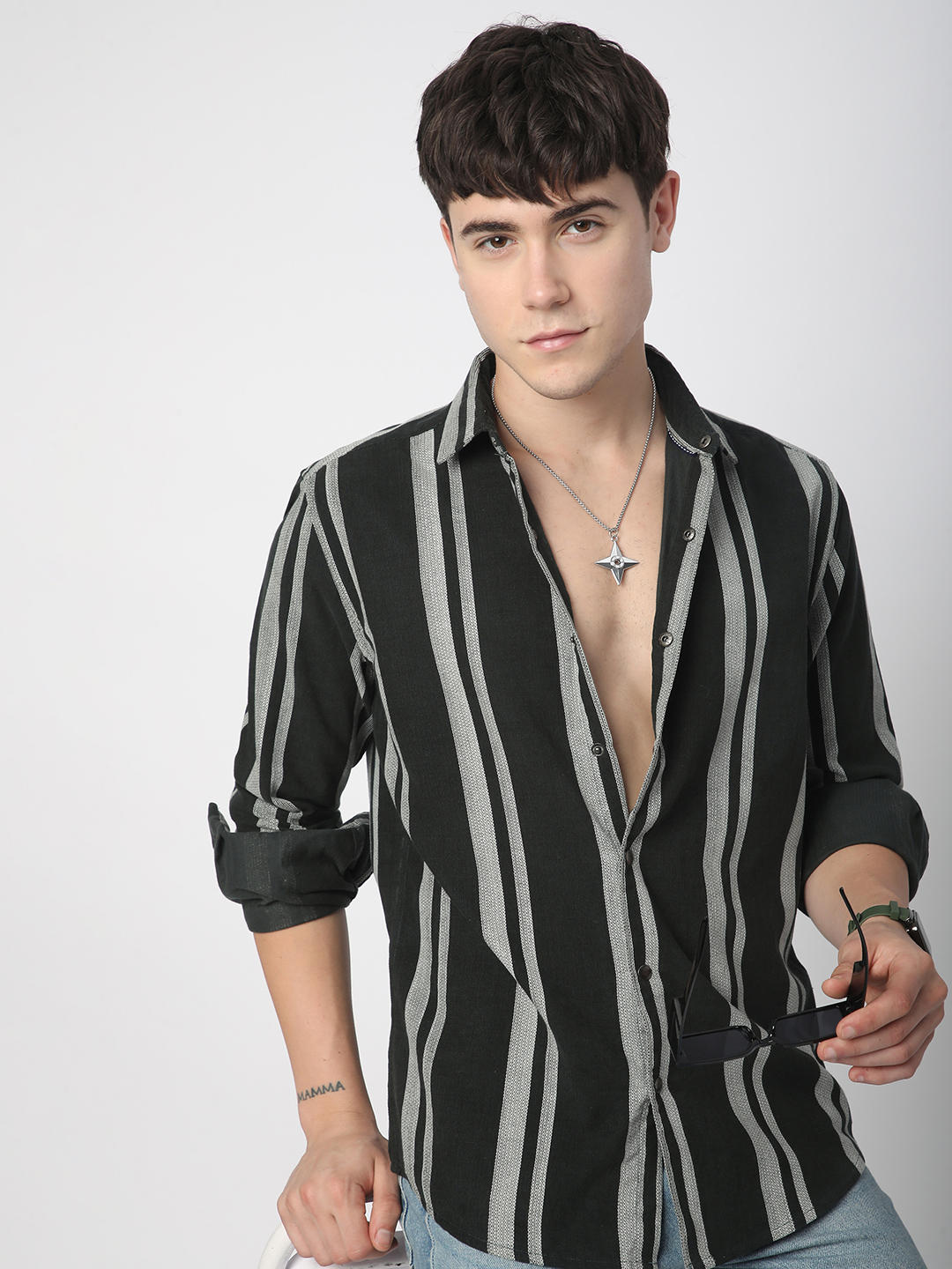 Vintage Olive & White Striped Corduroy Shirt
