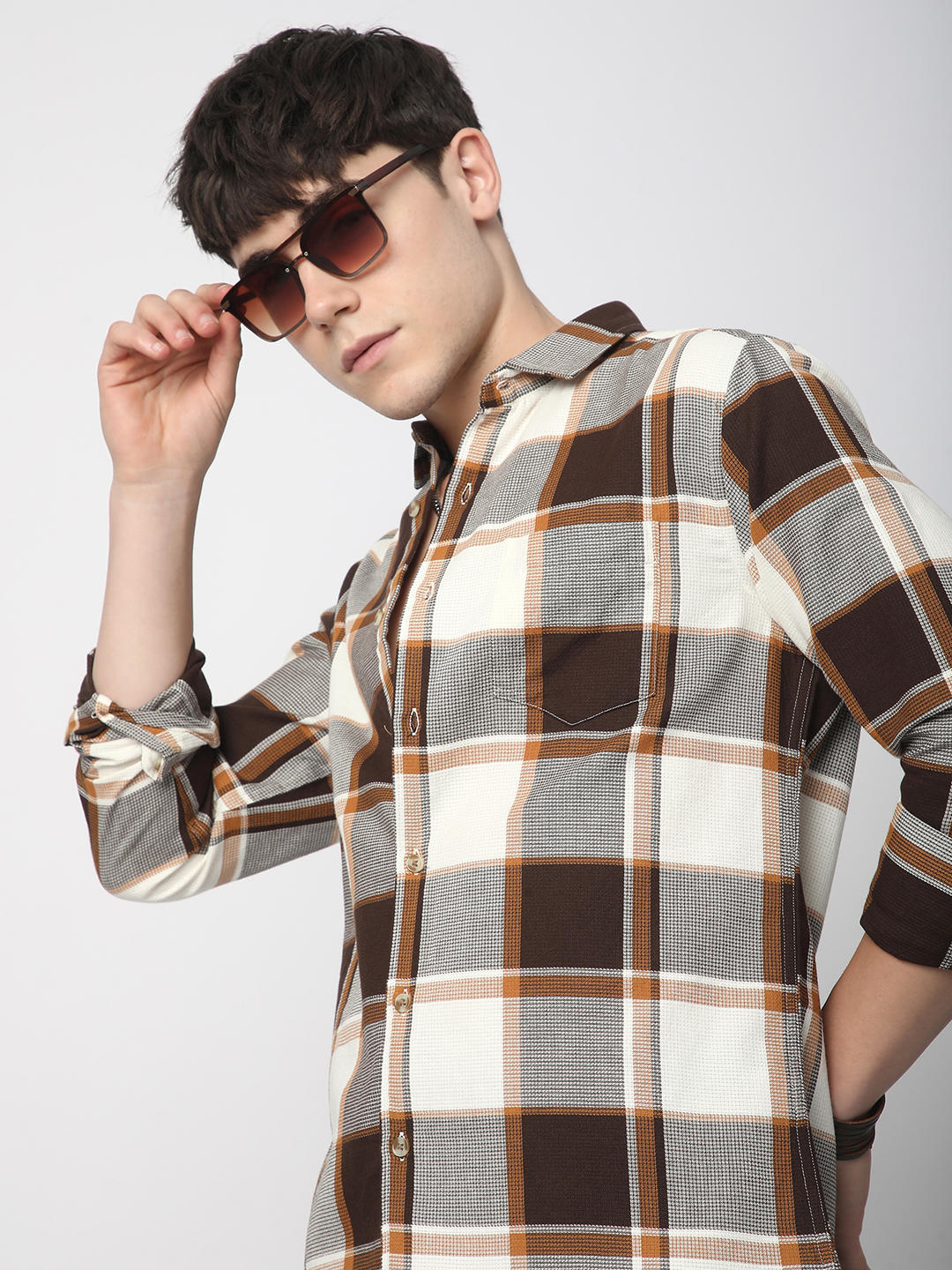 Premium Cotton Brown & White Broad Checks Shirt