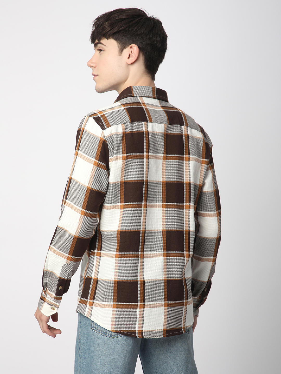 Premium Cotton Brown & White Broad Checks Shirt