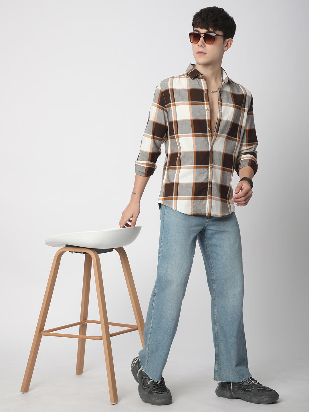 Premium Cotton Brown & White Broad Checks Shirt