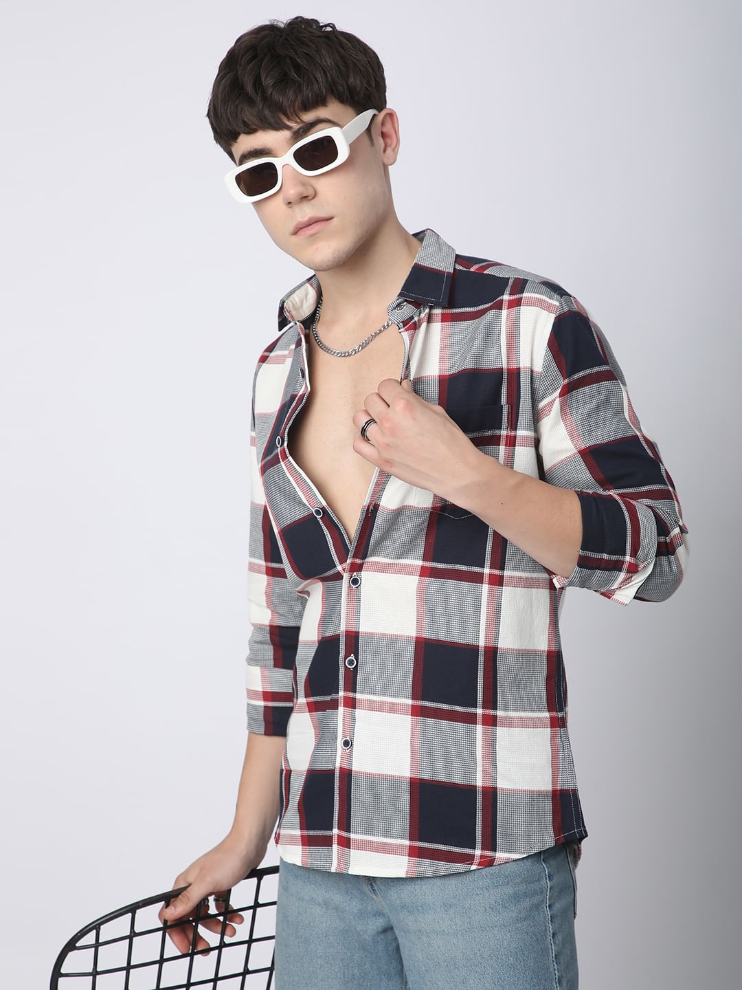 Premium Cotton Navy & White Broad Checks Shirt