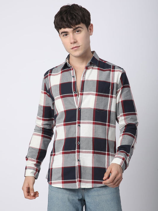 Premium Cotton Navy & White Broad Checks Shirt