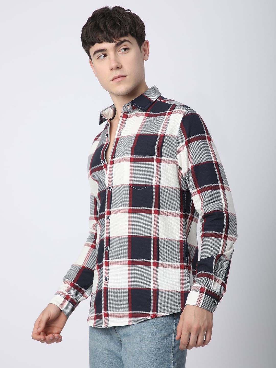 Premium Cotton Navy & White Broad Checks Shirt