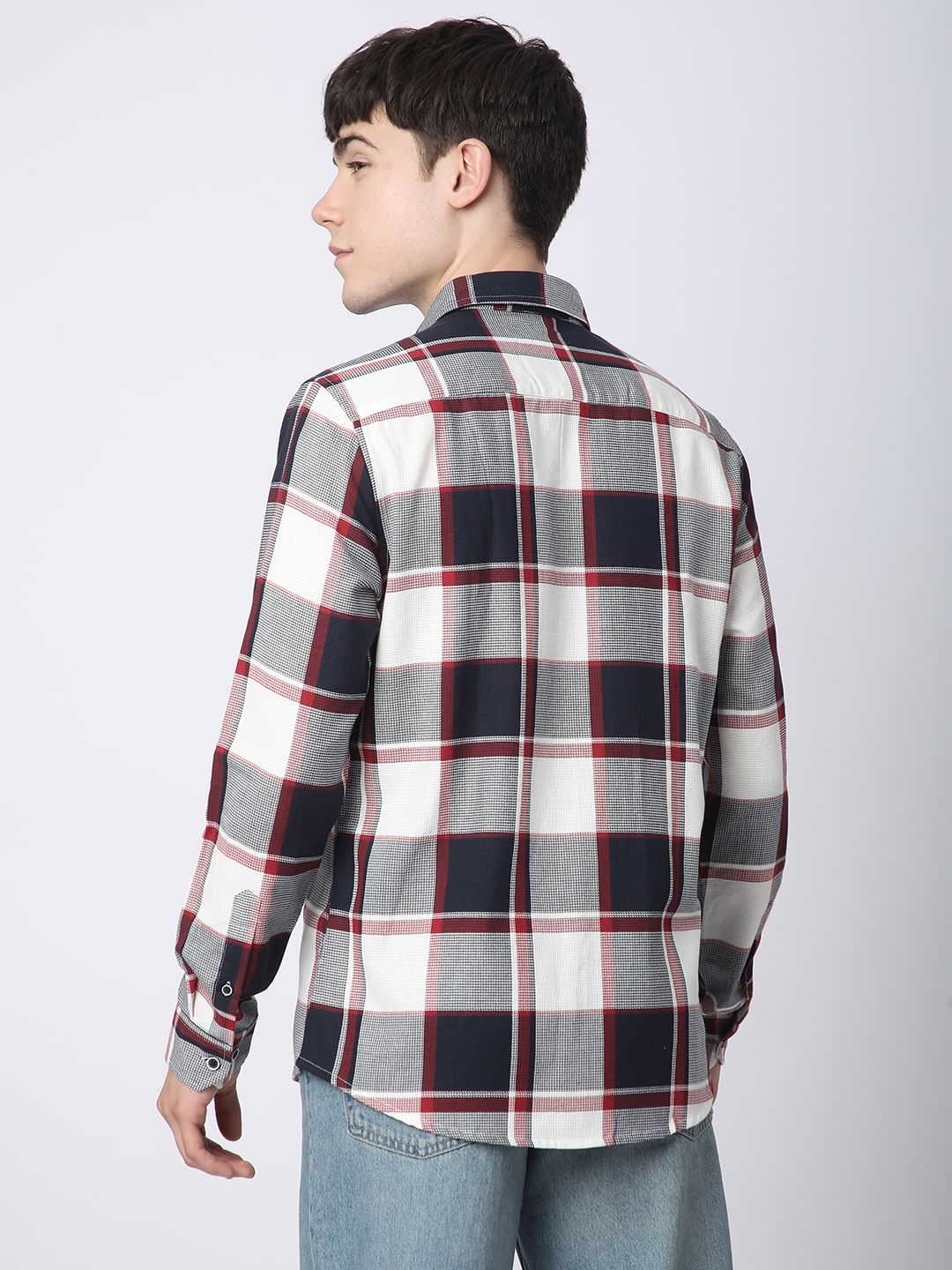 Premium Cotton Navy & White Broad Checks Shirt