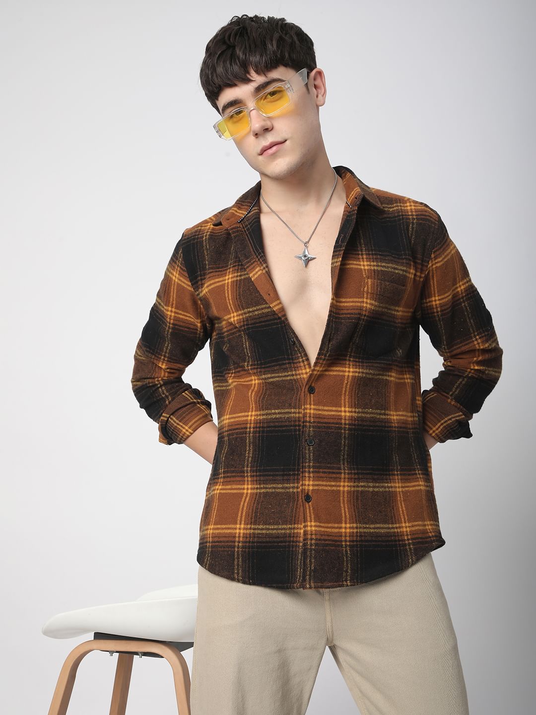 Super Soft Flannel Umber Brown Checkered Shirt