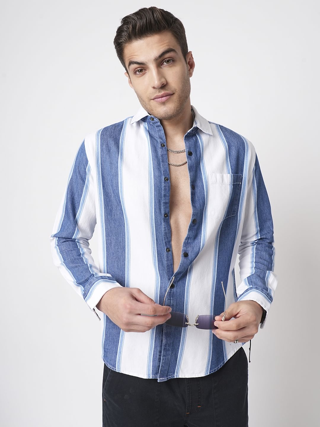 Denim Elegance Broad Stripe Shirt