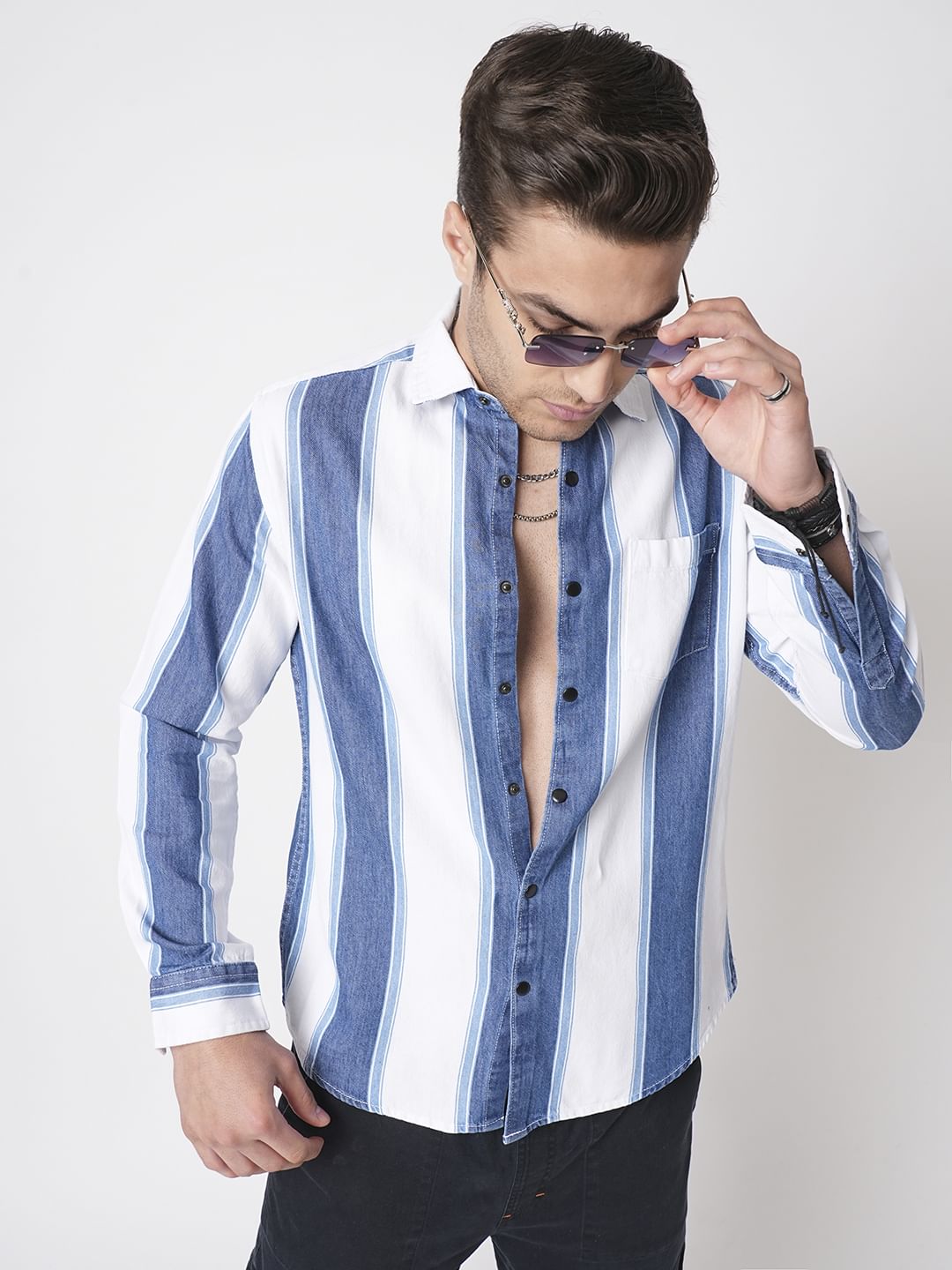 Denim Elegance Broad Stripe Shirt