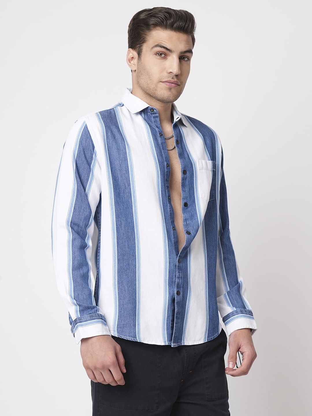 Denim Elegance Broad Stripe Shirt