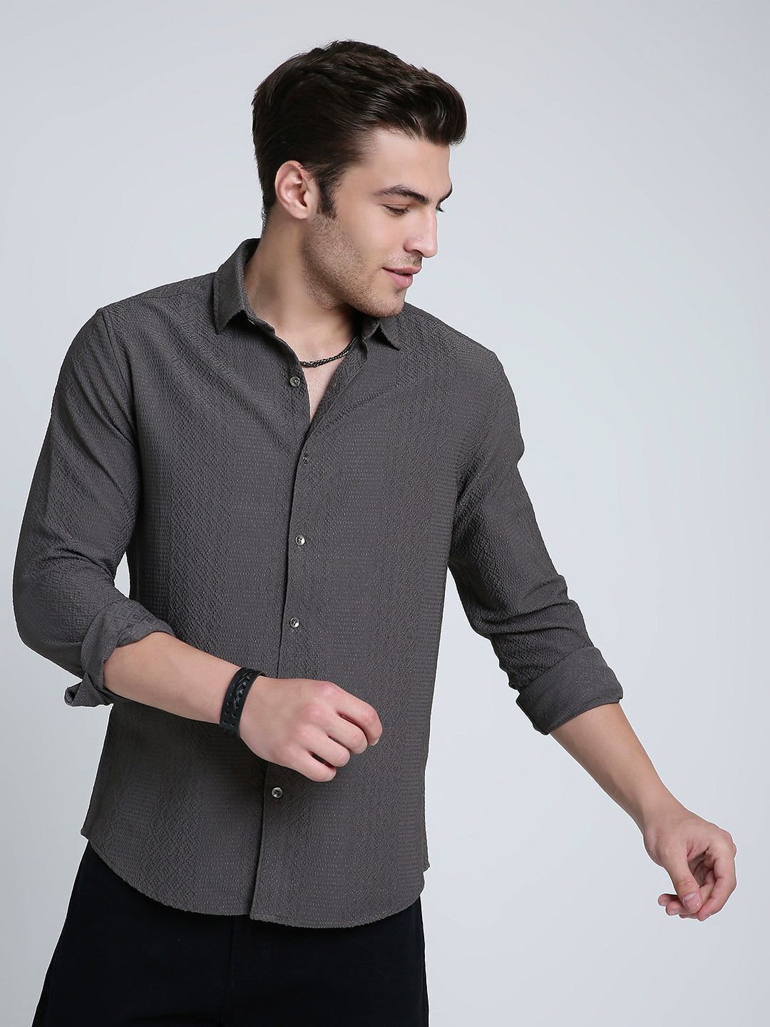 Intricate Diamond Textured Olive Shirt