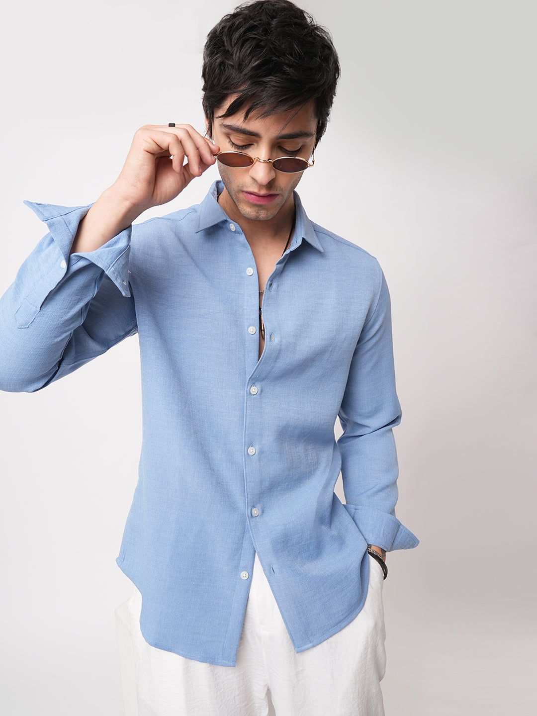 Carolina Blue Slub Textured Shirt