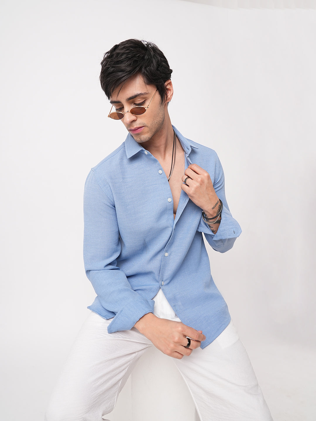 Carolina Blue Slub Textured Shirt