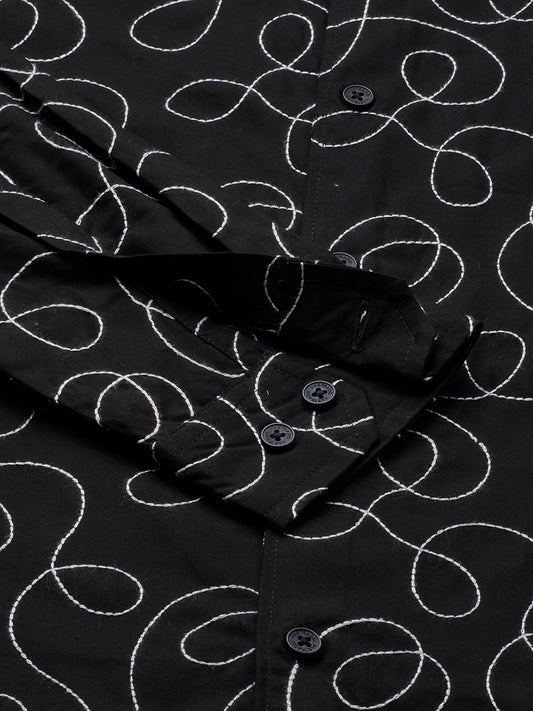 Premium Cotton Onyx Black Embroidered Shirt