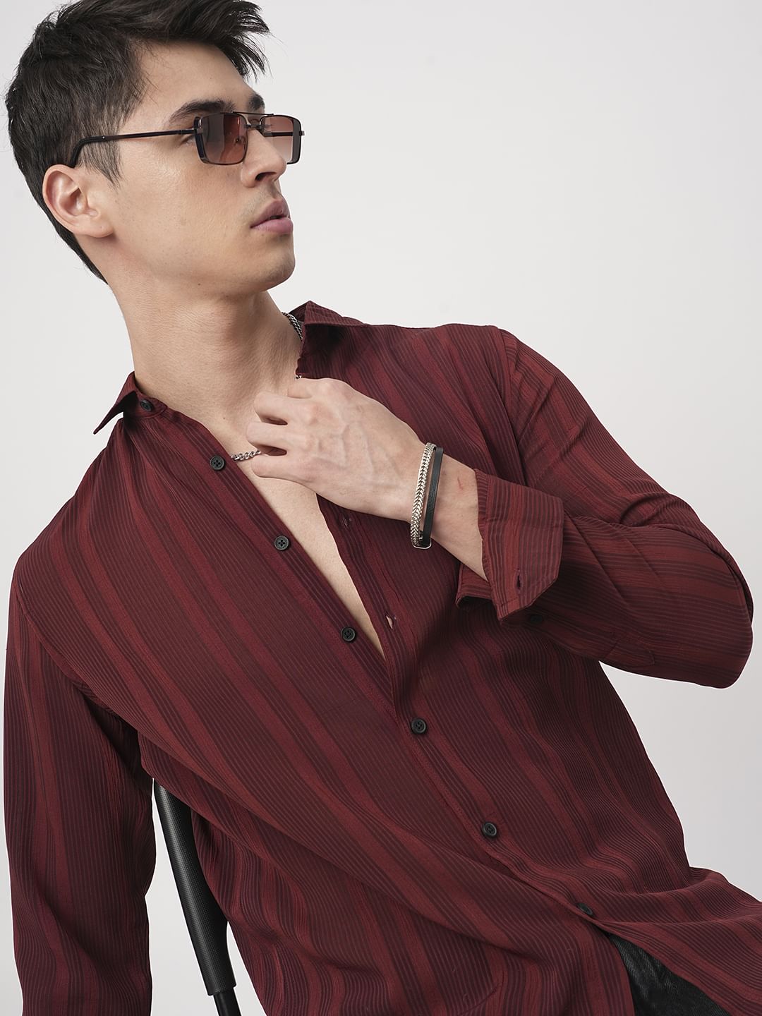 Dapper Auburn Red Striped Crepe Shirt