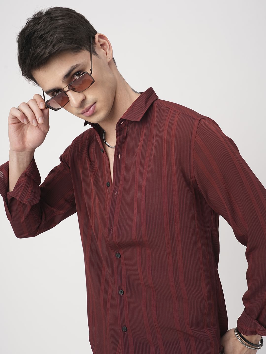 Dapper Auburn Red Striped Crepe Shirt