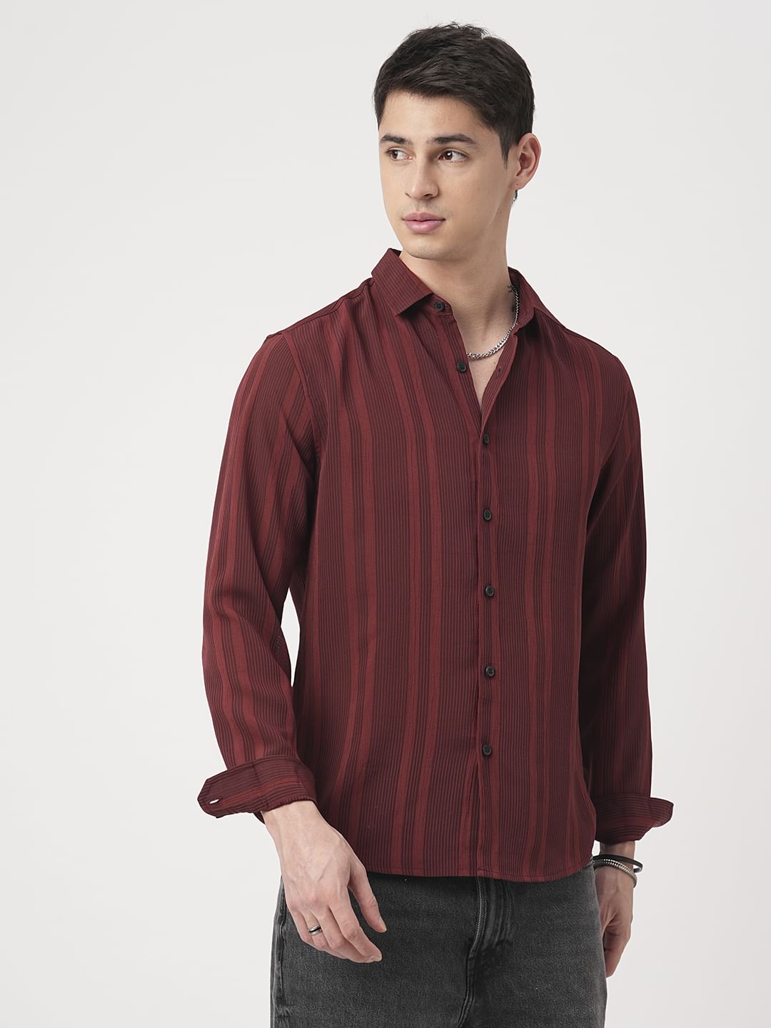 Dapper Auburn Red Striped Crepe Shirt